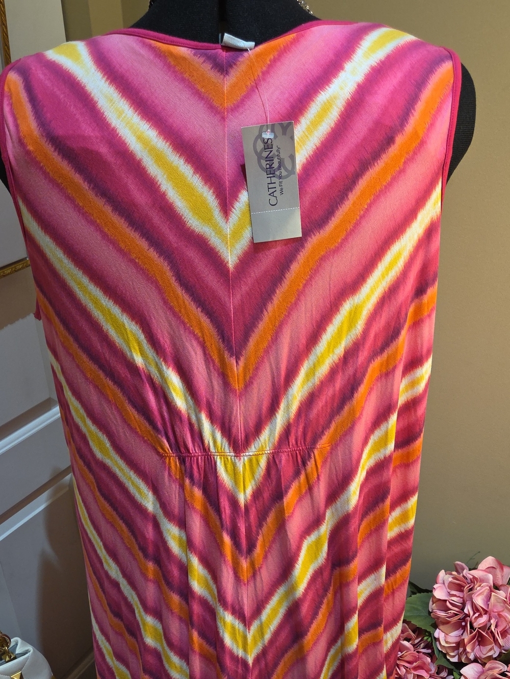 Nwt 4X Catherines Pink Chevron Sleeveless Maxi Dress with Keyhole No Pockets - Picture 11 of 16